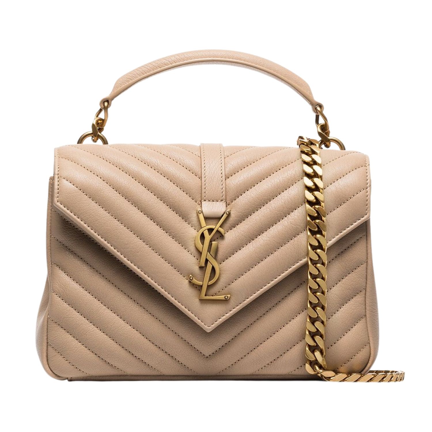 SAINT LAURENT GRAIN DE POUDRE COLLEGE MEDIUM SATCHEL BAG BEIGE 437213