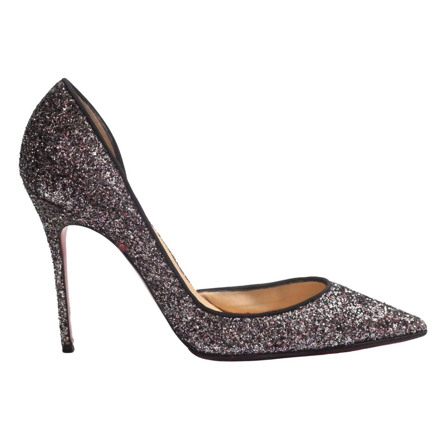 CHRISTIAN LOUBOUTIN BLACK GLITTER IRIZA HEELS (EU 39)