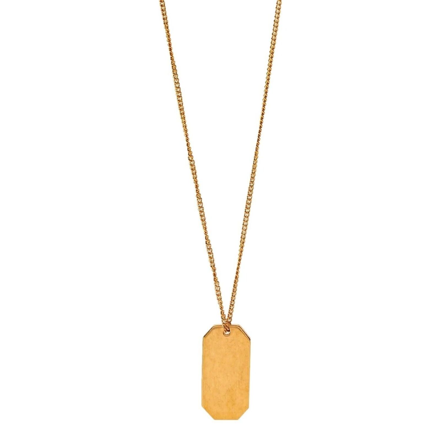 SAINT LAURENT MINI PENDANT MILITARY TAG GOLD BRASS CHAIN NECKLACE