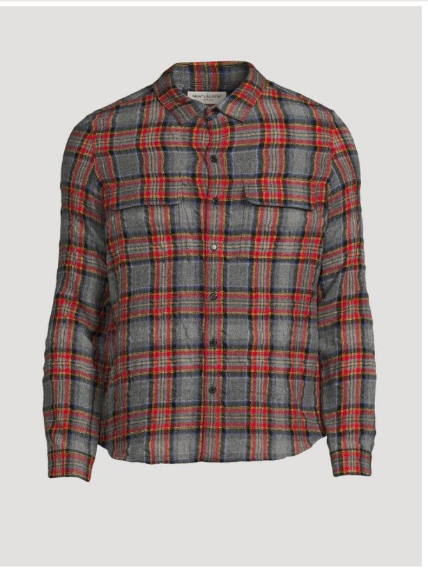 SAINT LAURENT WOOL AND CHECK BUTTON UP (M) MULTI