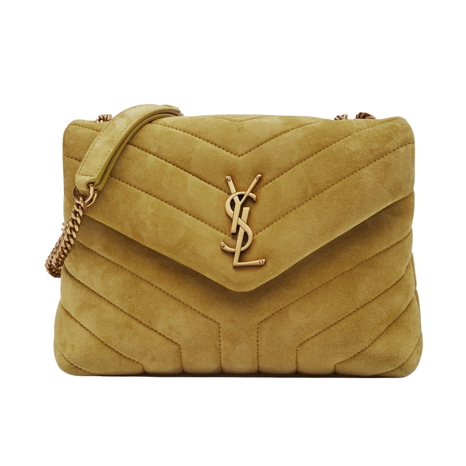 SAINT LAURENT SUEDE MUSTARD CLASSIC LOULOU SHOULDER BAG SMALL