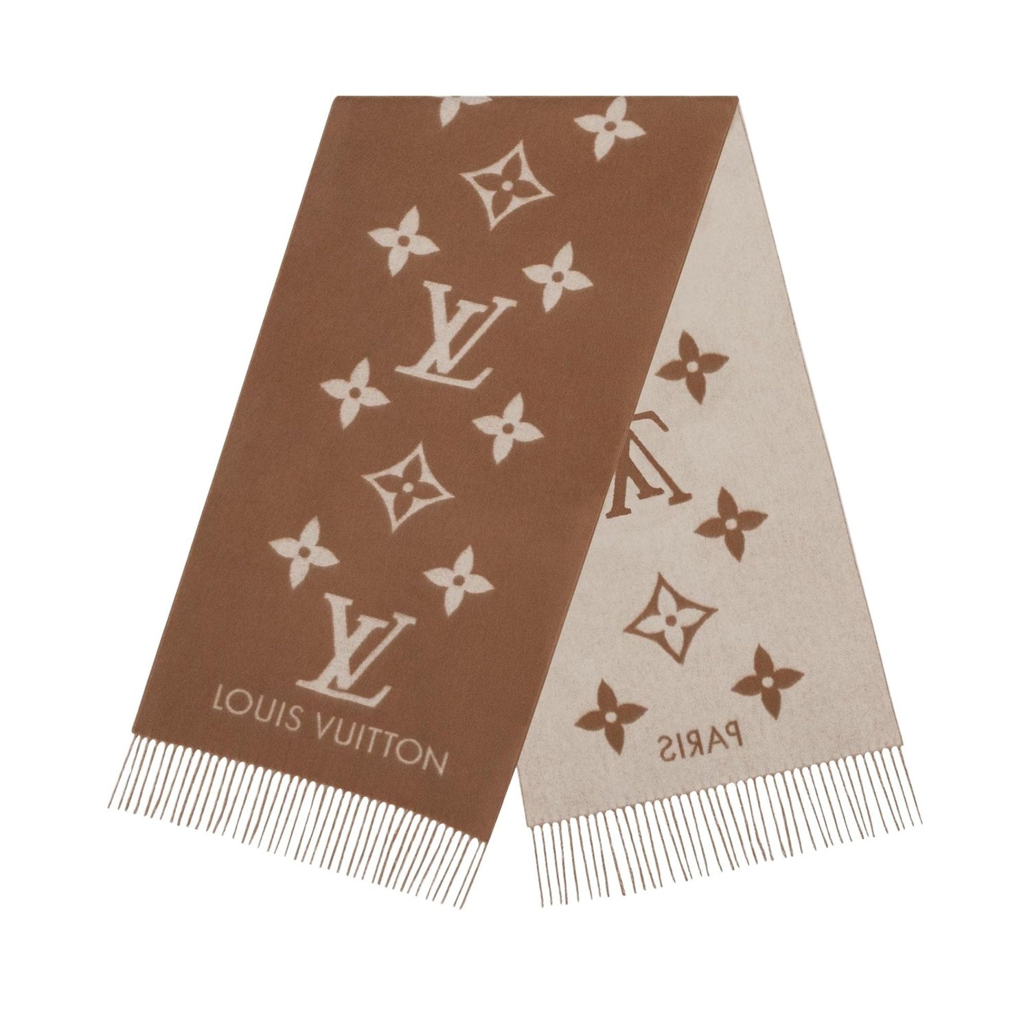 LOUIS VUITTON REYKJAVIK CASHMERE MONOGRAM SCARF CARAMEL