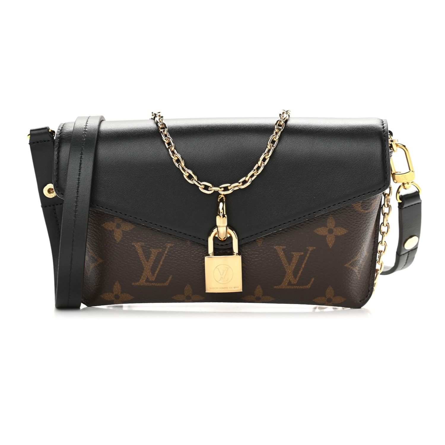 LOUIS VUITTON MONOGRAM PADLOCK ON STRAP SHOULDER BAG BLACK