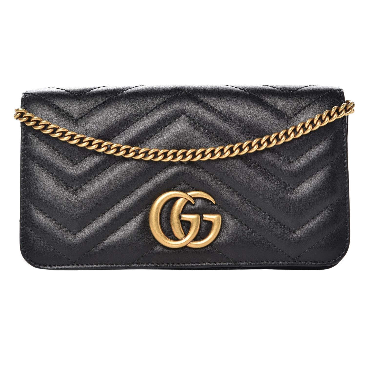 GUCCI CALFSKIN MATELASSE GG MARMONT MINI BAG BLACK