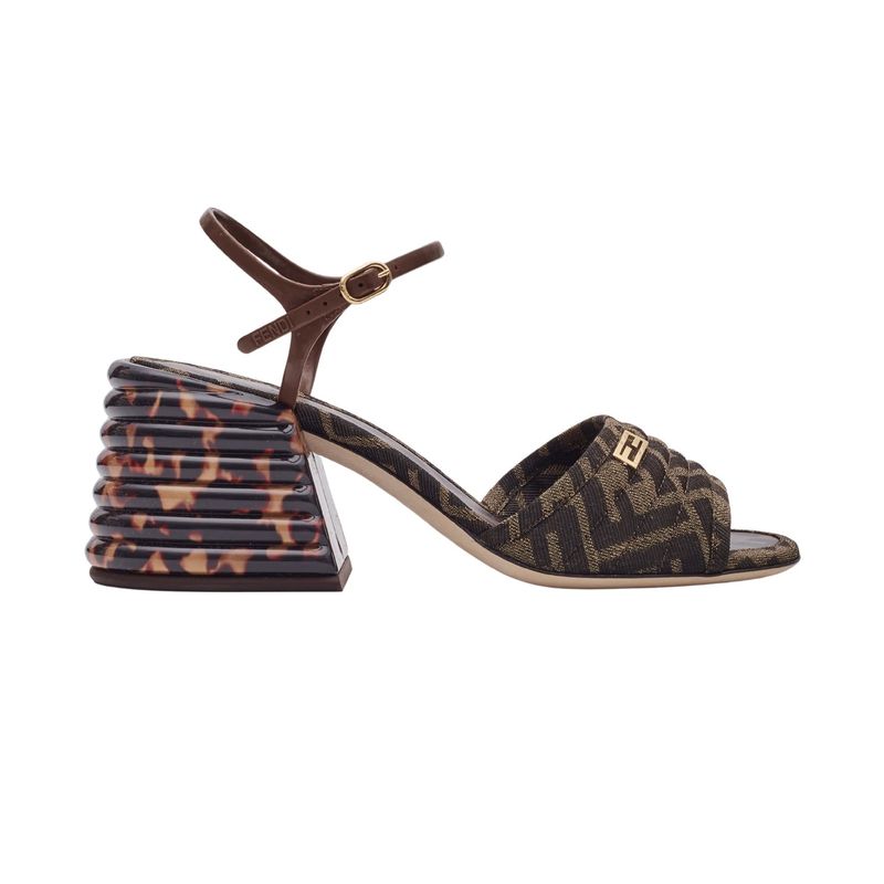 FENDI TOBACCO ZUCCA FF TORTOISE SLINGBACK SANDAL WEDGES (EU 39.5)