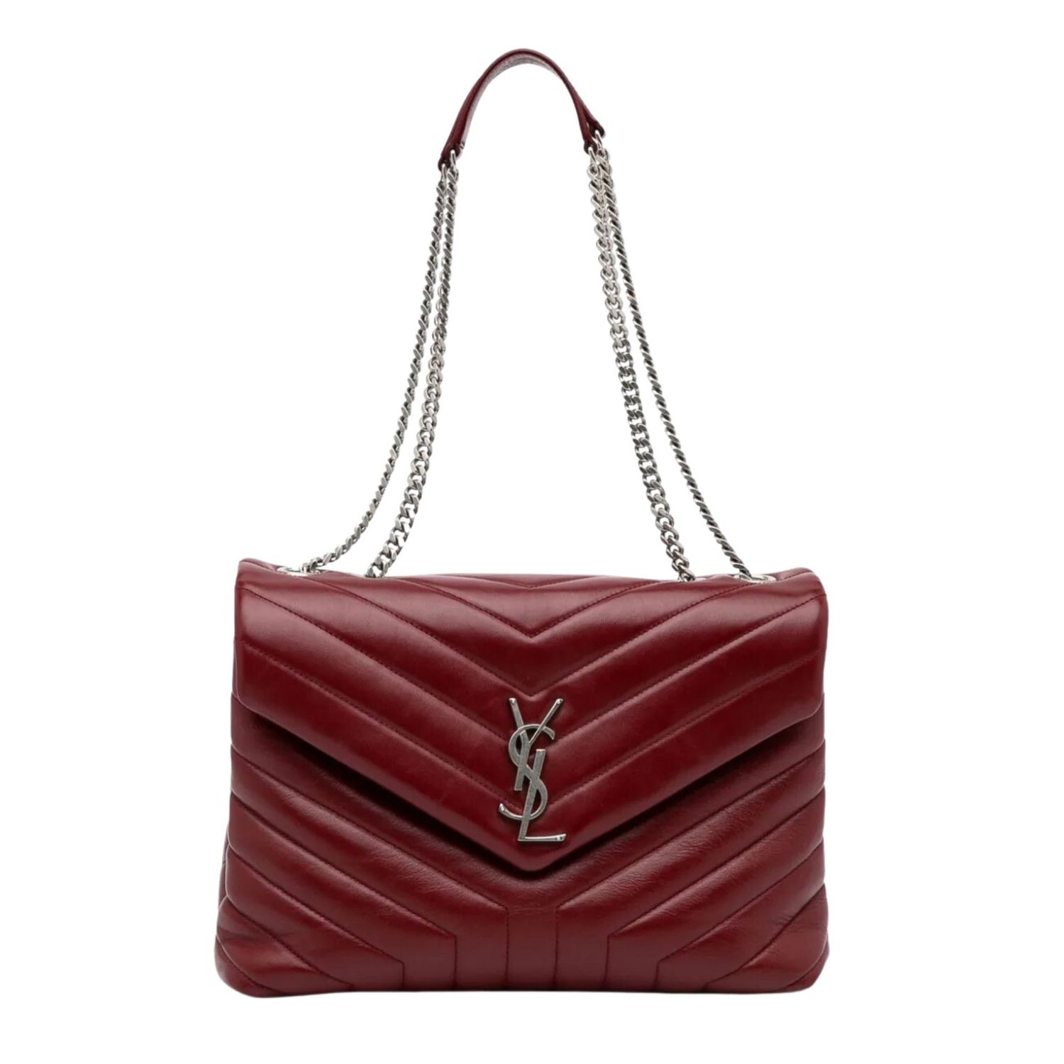 SAINT LAURENT DARK RED LEATHER LOULOU MONOGRAM CHAIN BAG MEDIUM