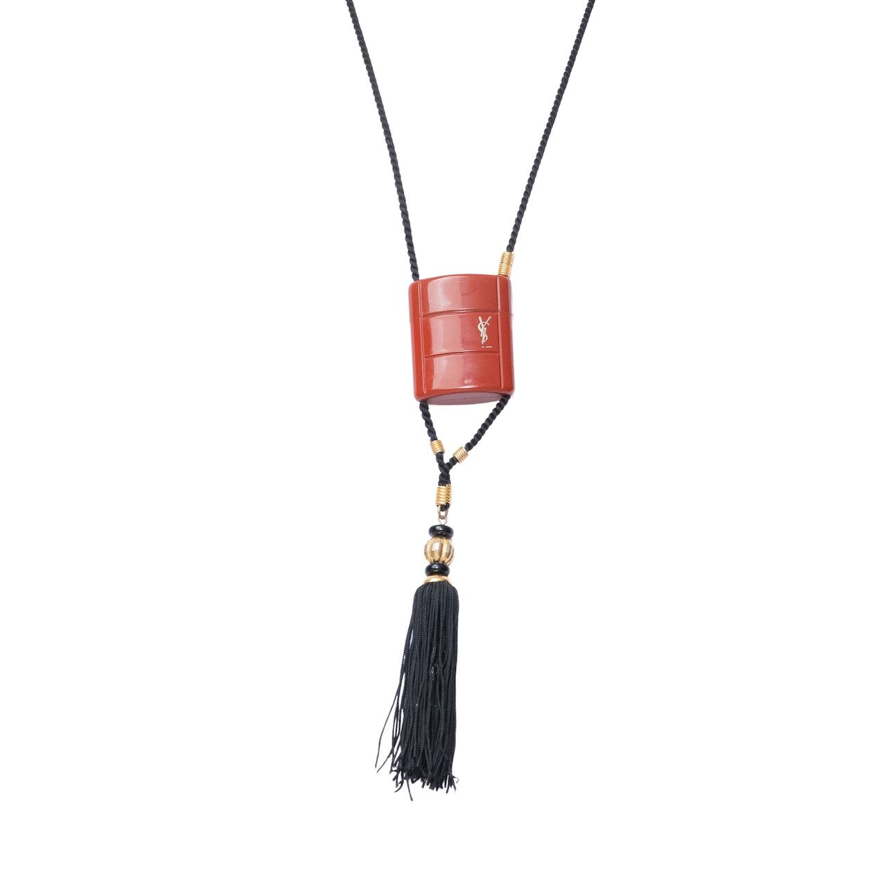 YVES SAINT LAURENT VINTAGE OPIUM CHARM ROPE NECKLACE WITH TASSLE 1980's