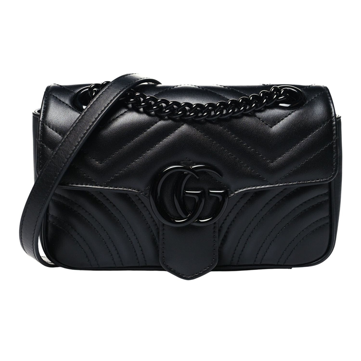 GUCCI GG MARMONT LEATHER BLACK CHAIN SHOULDER BAG MINI