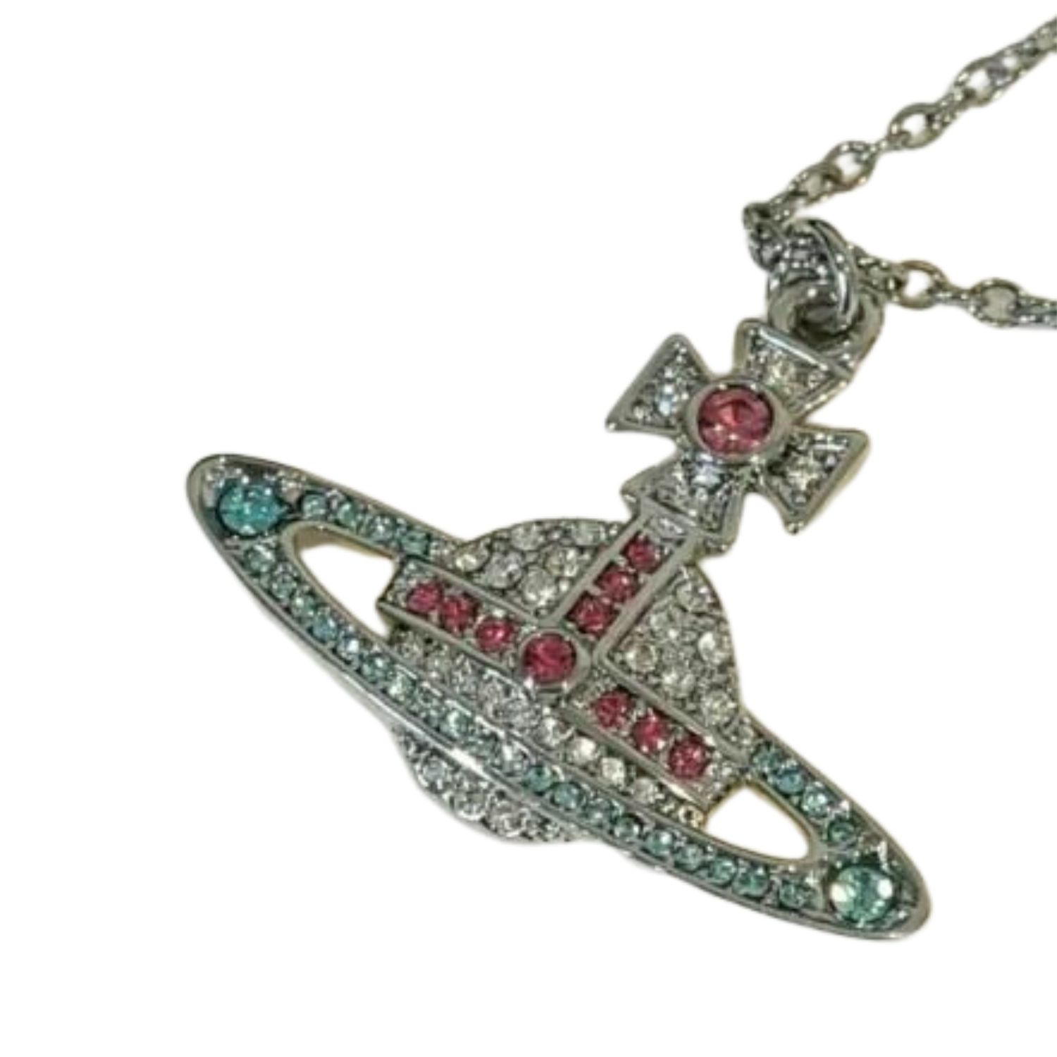 VIVIENNE WESTWOOD CRYSTAL KIKA ORB CHAIN NECKLACE SILVER