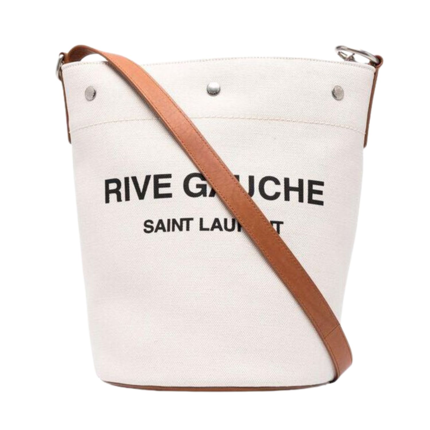 SAINT LAURENT RIVE GAUCHE COGNAC WHITE LINEN BUCKET BAG 669299