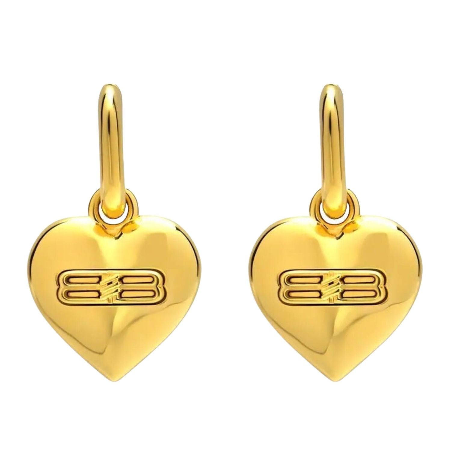 BALENCIAGA BB HEART-SHAPED  GOLD TONE PENDANT DROP EARRINGS