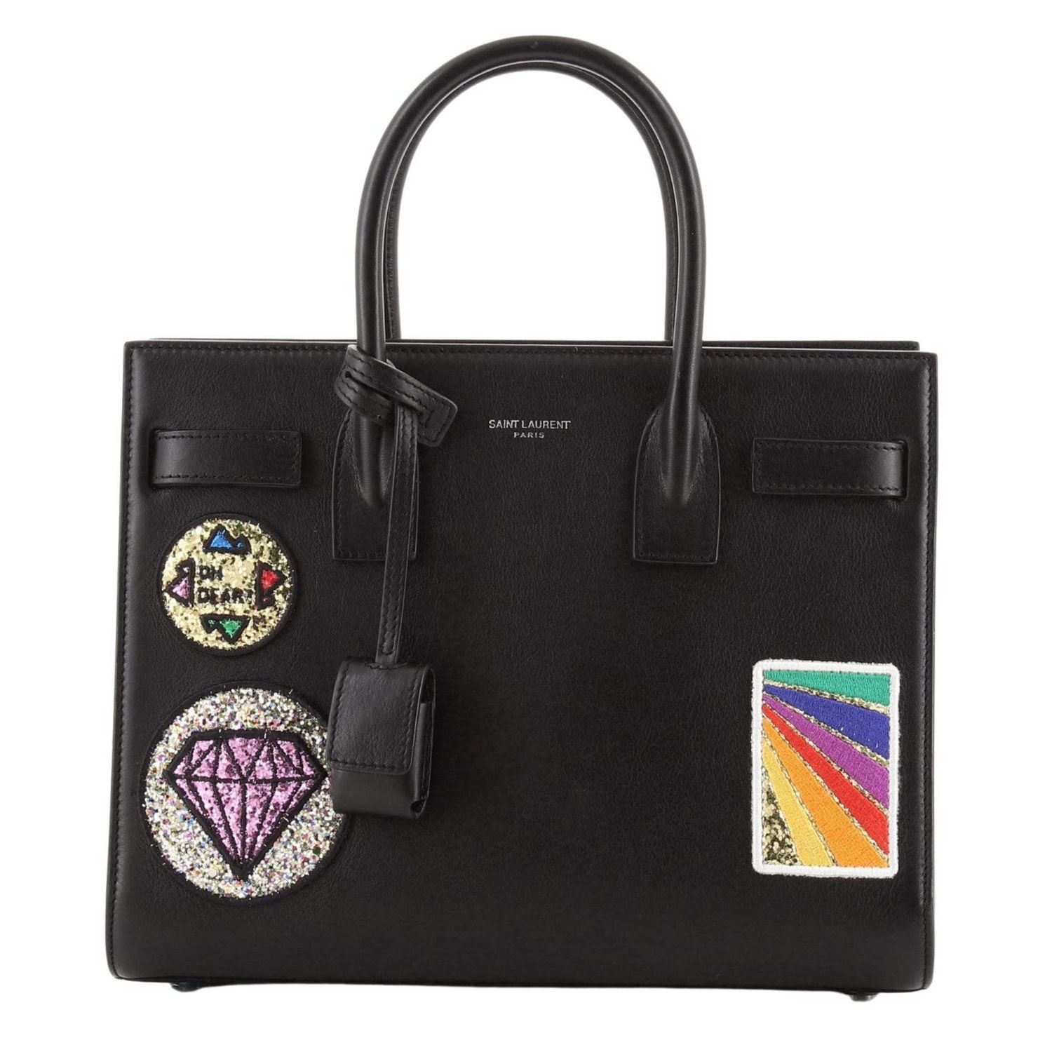 SAINT LAURENT LEATHER BLACK PATCH EMBELLISHED SAC DE JOUR BAG BABY
