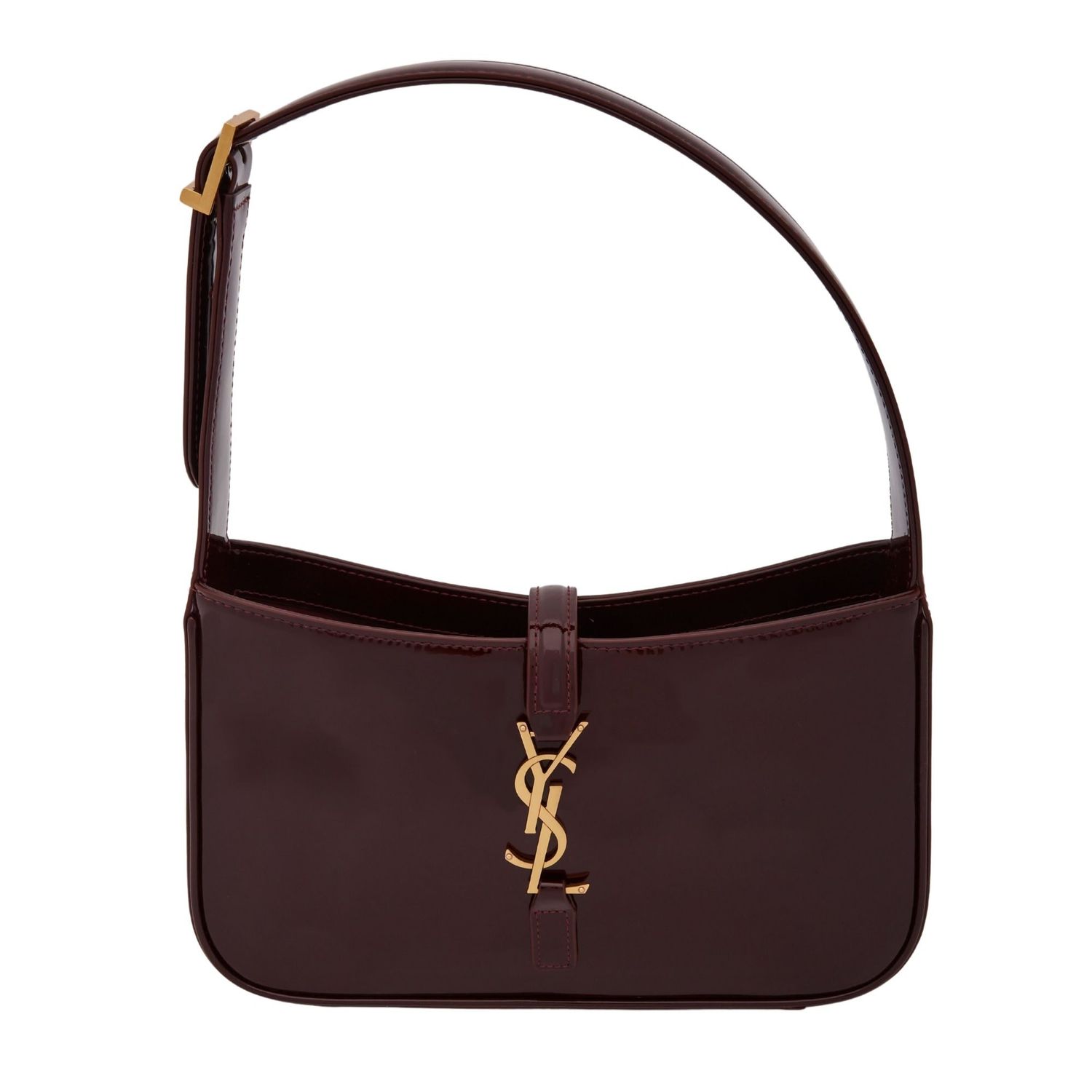 SAINT LAURENT PATENT LE 5 À 7 HOBO BAG DARK RED WINE GOLD METAL PATENT