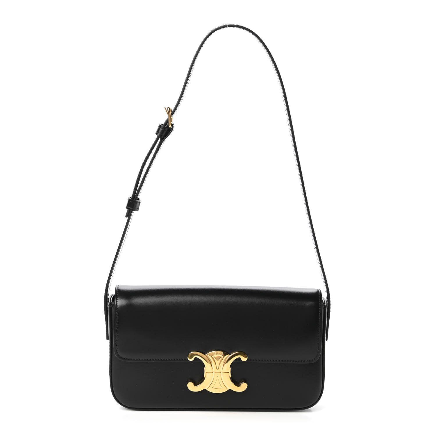 CELINE SHINY CALFSKIN CLAUDE TRIOMPHE SHOULDER BAG