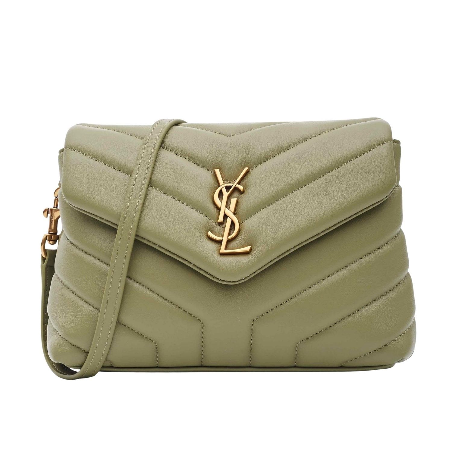 SAINT LAURENT CALFSKIN GREEN SAGE TOY LOULOU BAG GOLD HARDWARE