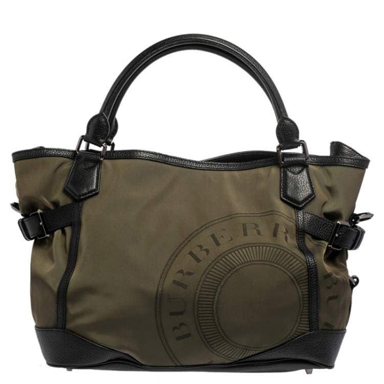 BURBERRY GREEN NYLON HERITAGE MONTCLARE MEDIUM TOTE