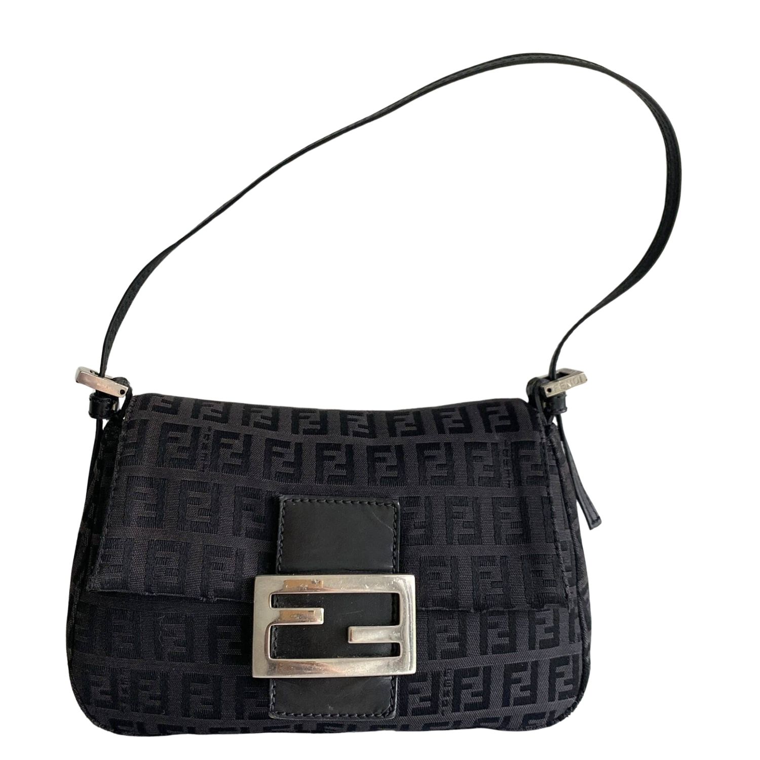 FENDI BLACK ZUCCA FF MINI MAMA BAGUETTE BAG
