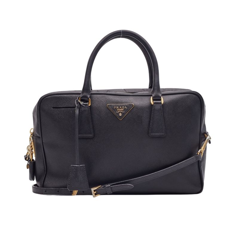 PRADA BLACK SAFFIANO LEATHER BOWLER BOSTON BAG