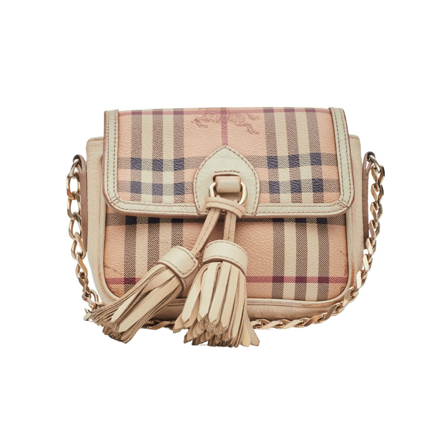 BURBERRY HOUSE CHECK CANVAS TASSEL CROSSBODY BAG MINI