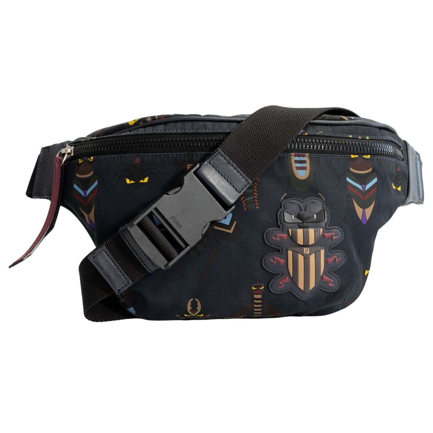 FENDI NAVY NYLON BUGS MOTIF BELT BAG