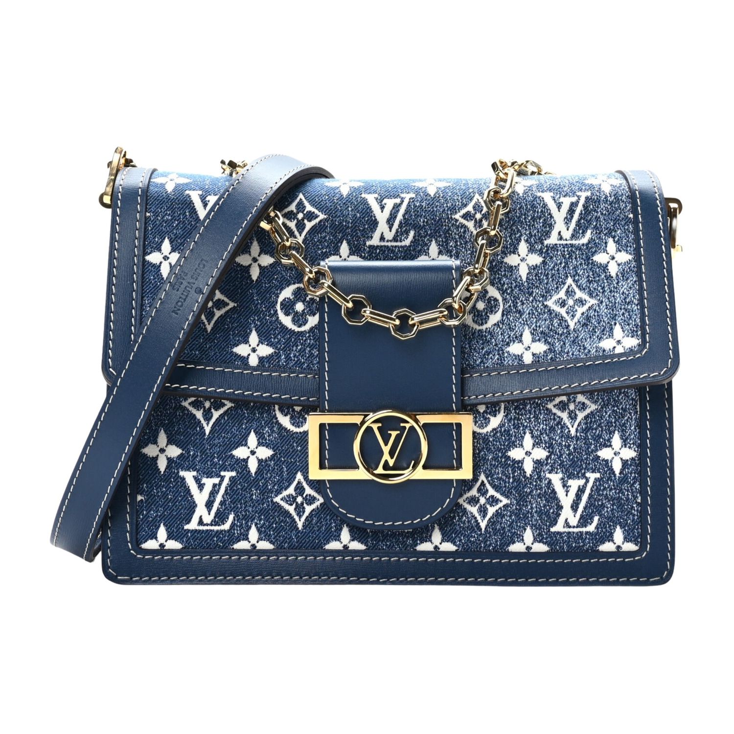 LOUIS VUITTON DENIM MONOGRAM DAUPHINE MM BLEU SHOULDER BAG