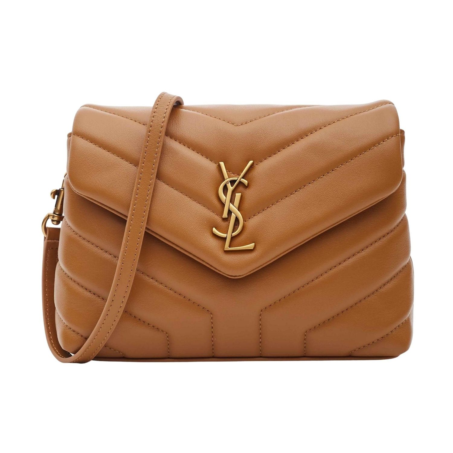 SAINT LAURENT CALFSKIN TAN TOY LOULOU BAG GOLD HARDWARE