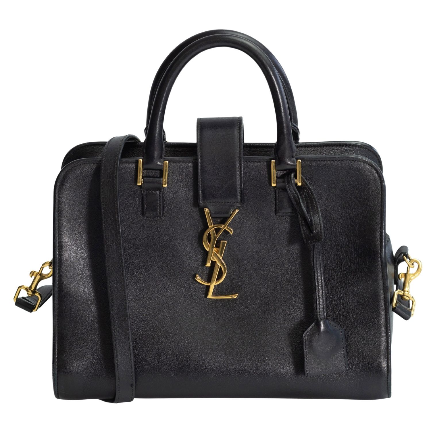 SAINT LAURENT CALFSKIN BLACK MONOGRAM BABY CABAS SHOULDER BAG