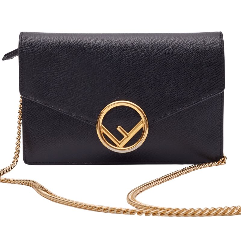 PORTEFEUILLE EN CUIR NOIR FENDI AVEC CHAÎNE ET LOGO F