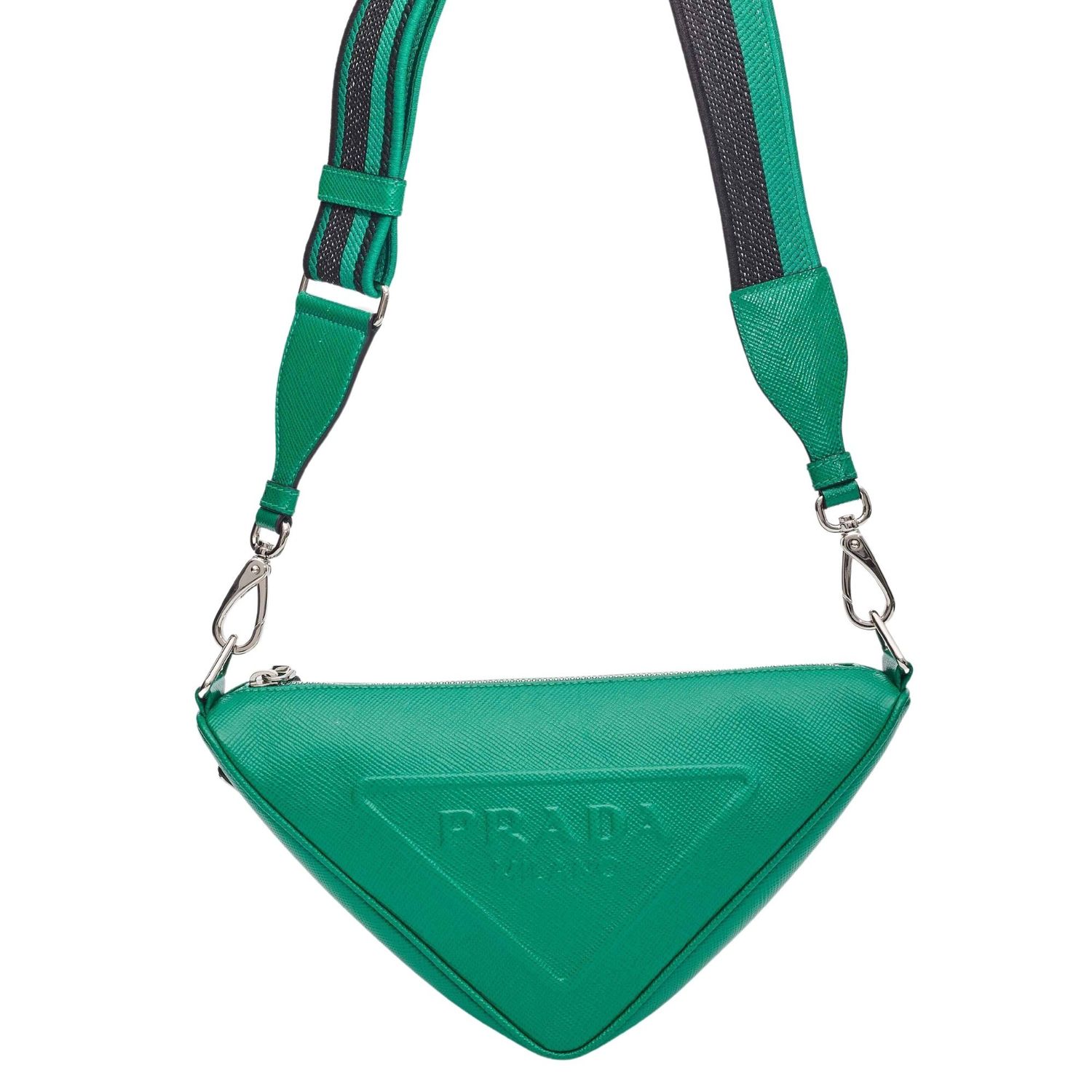 PRADA SAFFIANO LEATHER MANGO GREEN TRIANGLE LOGO POUCH BAG