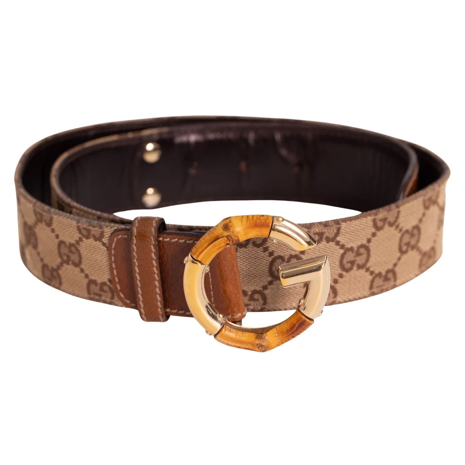 GUCCI MONOGRAM EBONY BAMBOO G LOGO BELT (80/32)