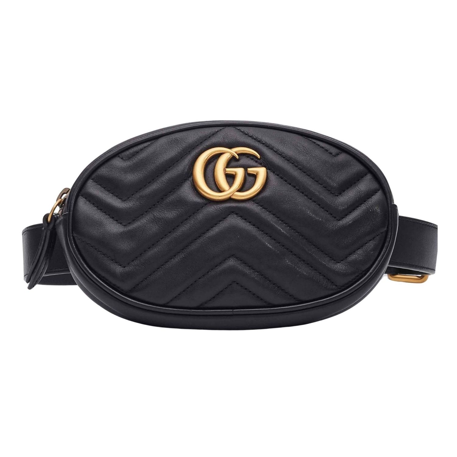 GUCCI CALFSKIN MATELASSE GG MARMONT BELT BAG BLACK