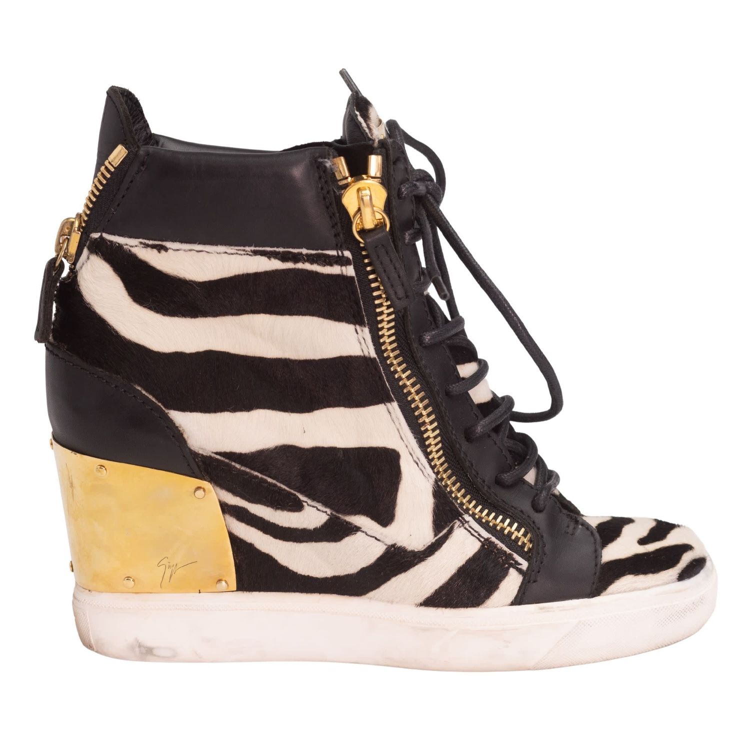 GIUSEPPE ZANOTTI ZEBRA PRINT WEDGE SNEAKERS (EU 36)