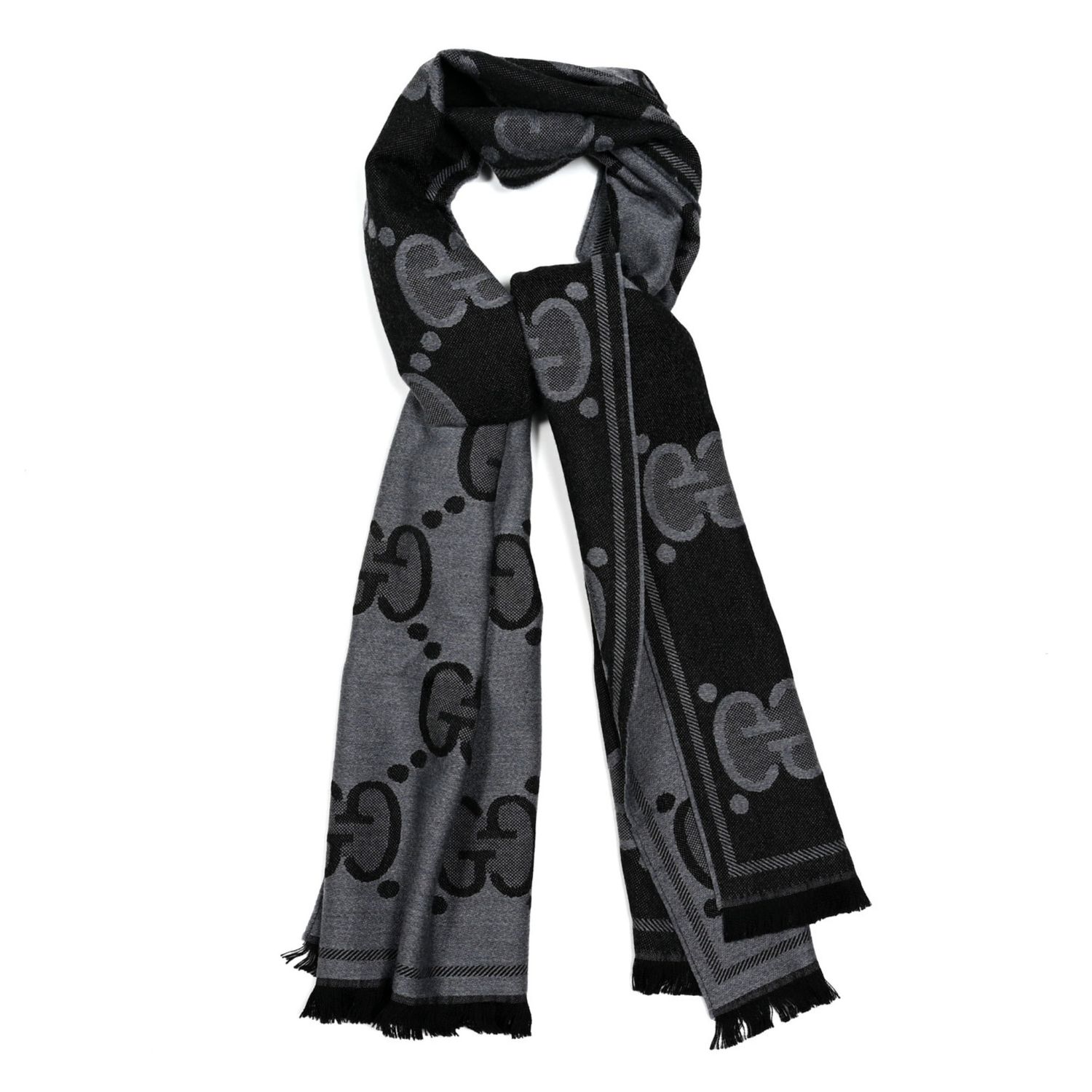 GUCCI GG REVERSE MONOGRAM BLACK GREY SCARF