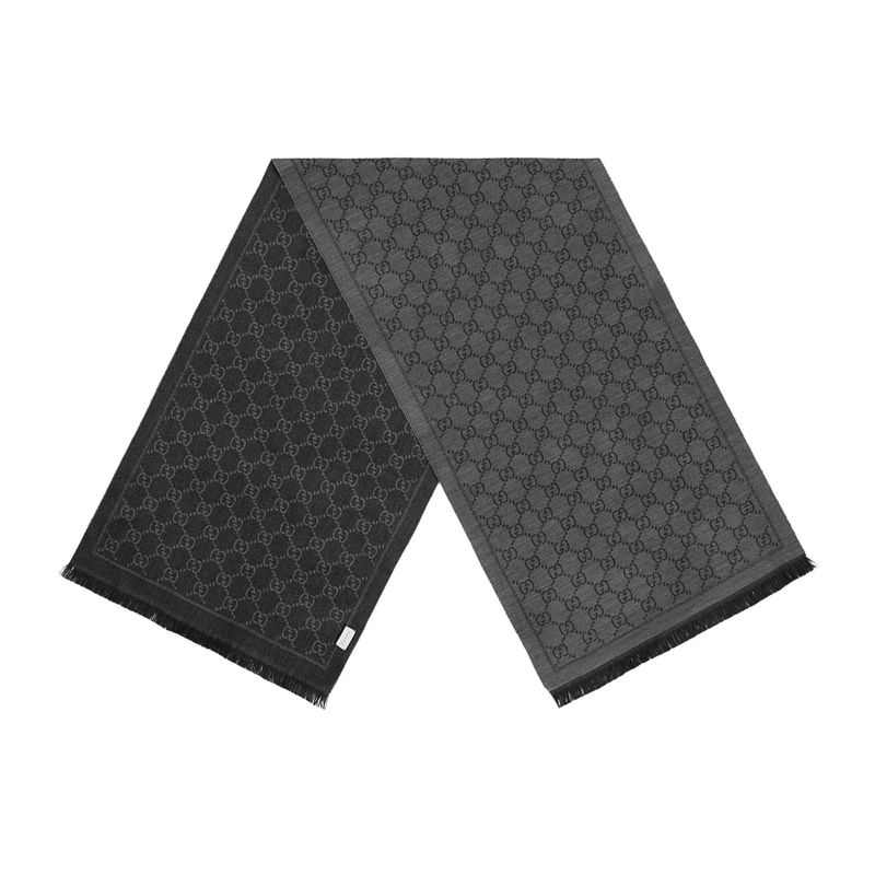 GUCCI GG JACQUARD KINTT FRINGE SCARF BLACK