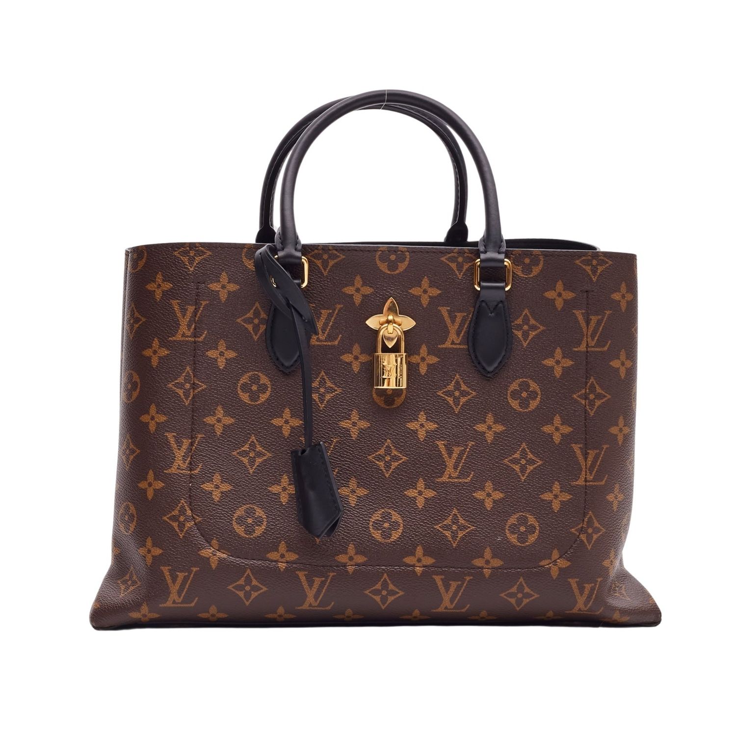 LOUIS VUITTON MONOGRAM FLOWER TOTE BLACK LEATHER FINISHES