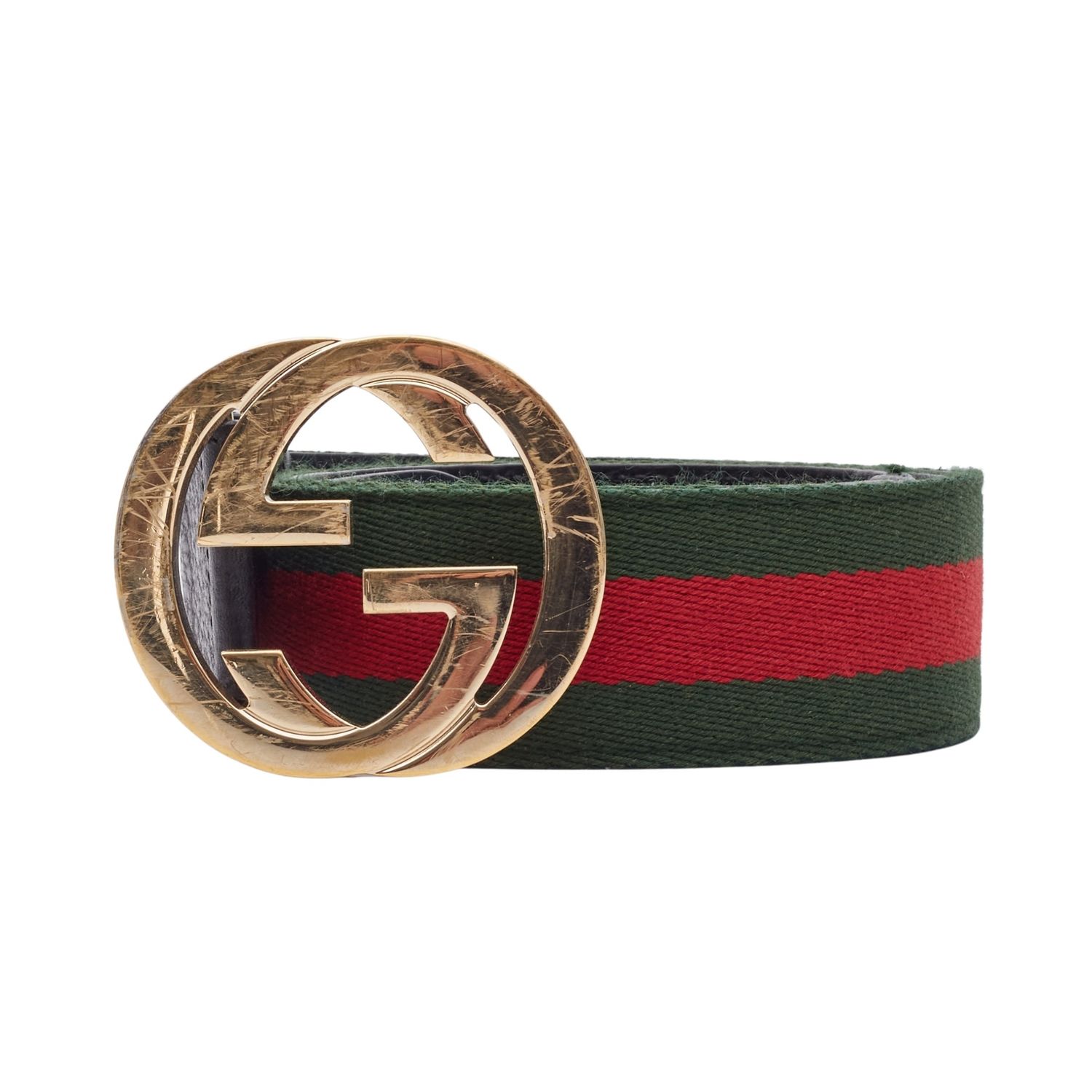 GUCCI GREEN RED CANVAS WEB INTERLOCKING GG BELT (95/38)