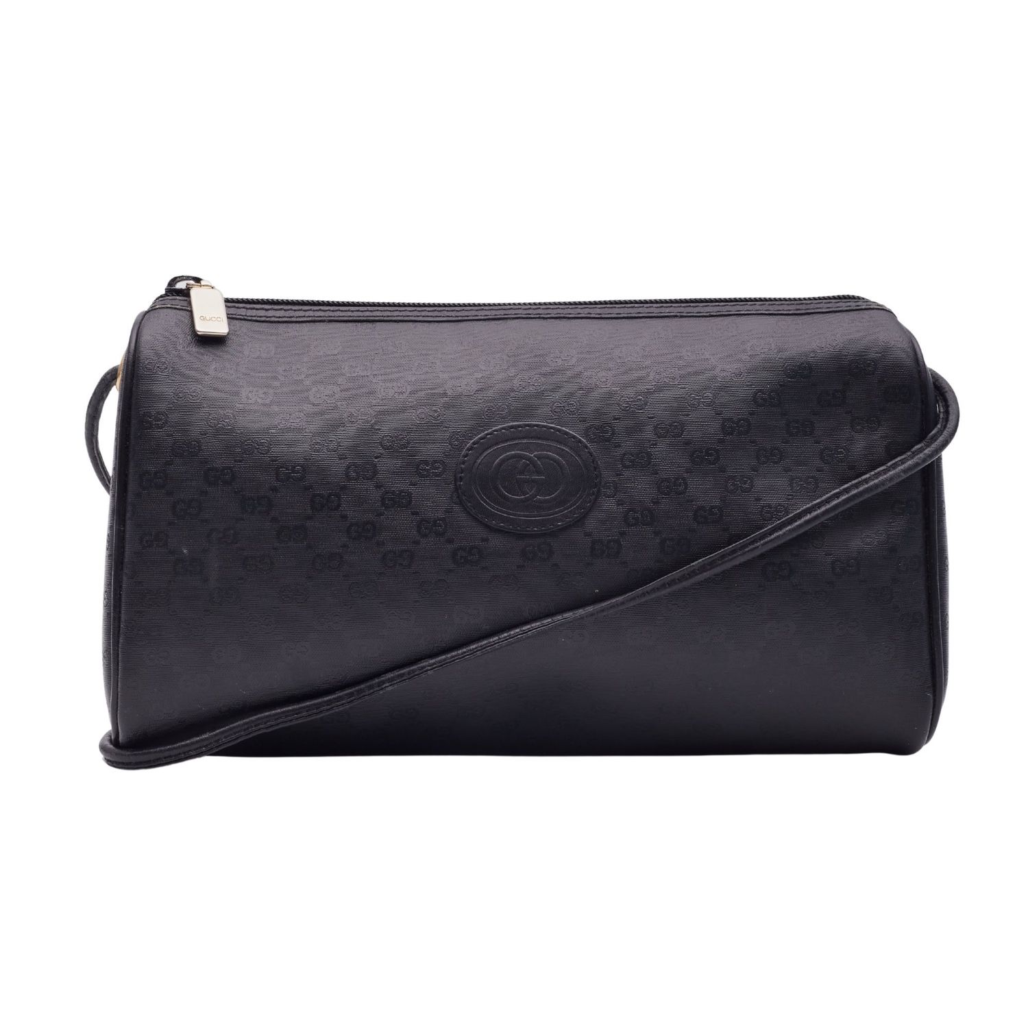 GUCCI MONOGRAM BLACK COATED CANVAS SHOULDER BAG