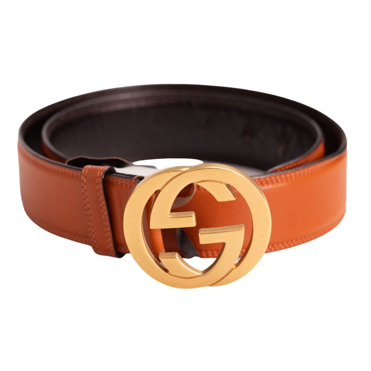 GUCCI CARAMEL BROWN LEATHER BLONDIE INTERLOCKING GG BELT (80/32)