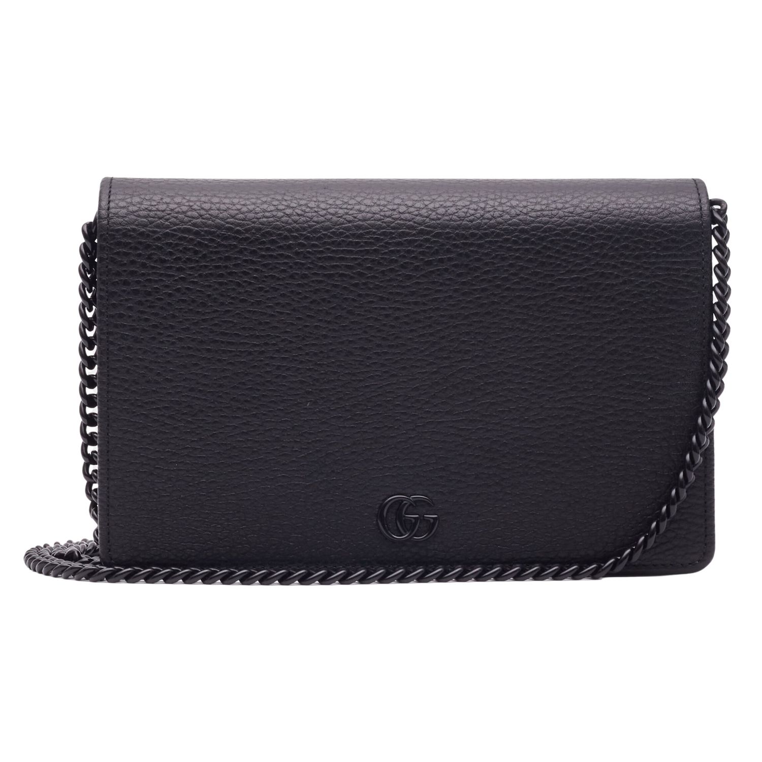GUCCI CALFSKIN GG MARMONT  WALLET ON CHAIN BAG MONOCHROME BLACK
