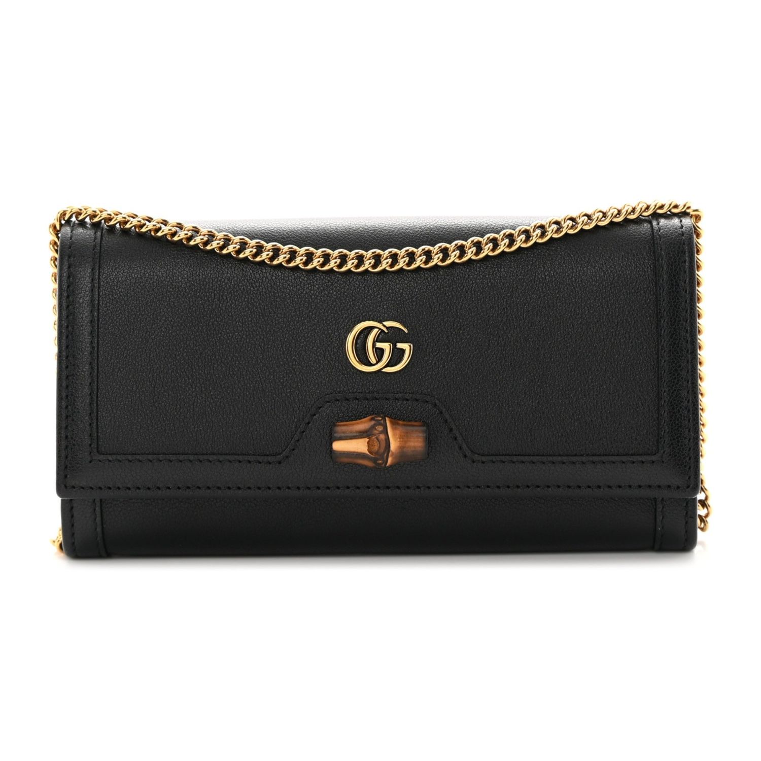 GUCCI WONKA GRAIN CALFSKIN MINI DIANA CHAIN BAG BLACK
