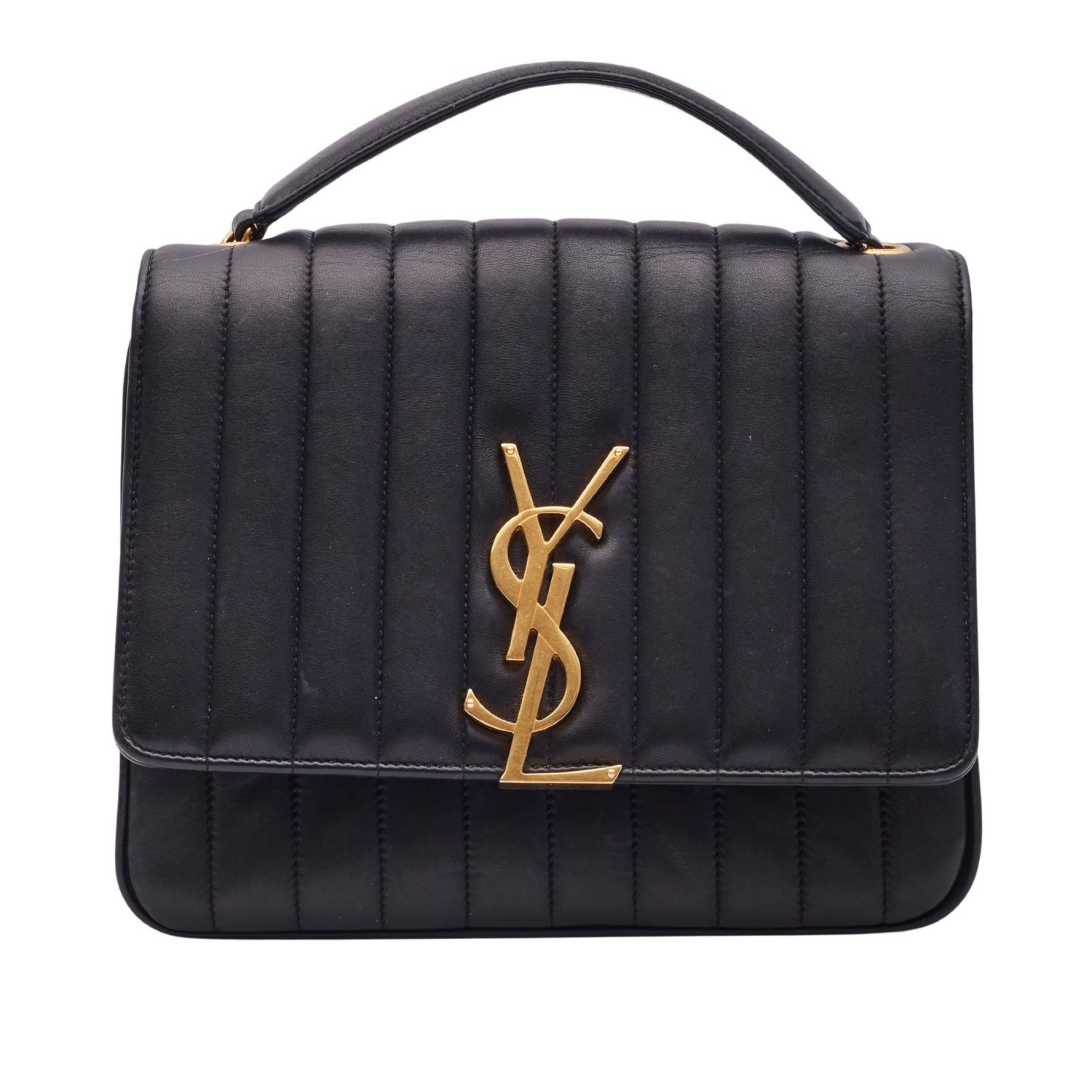 SAINT LAURENT LEATHER MATELASSE MONOGRAM LARGE VICKY BAG BLACK