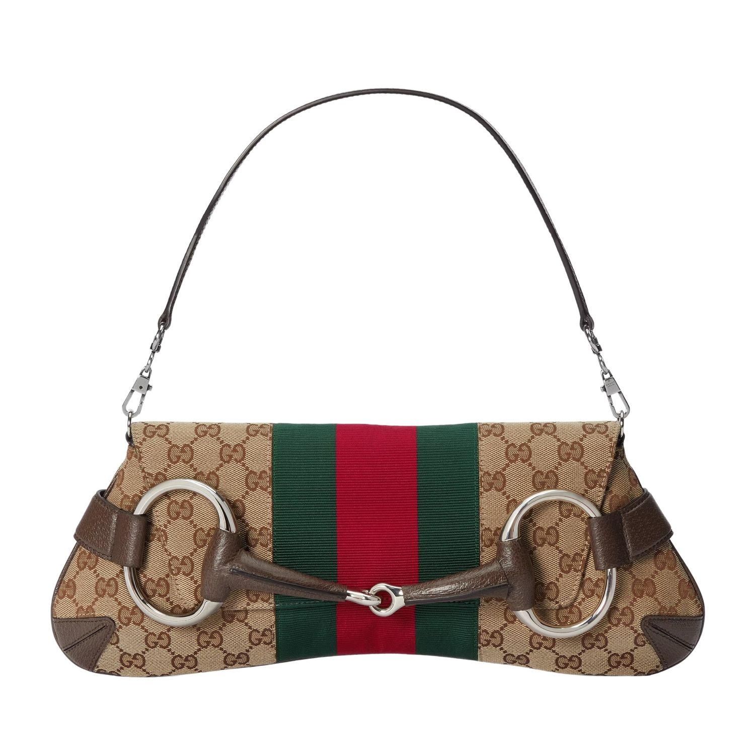 GUCCI EBONY CANVAS HORSEBIT CHAIN SHOULDER BAG SMALL