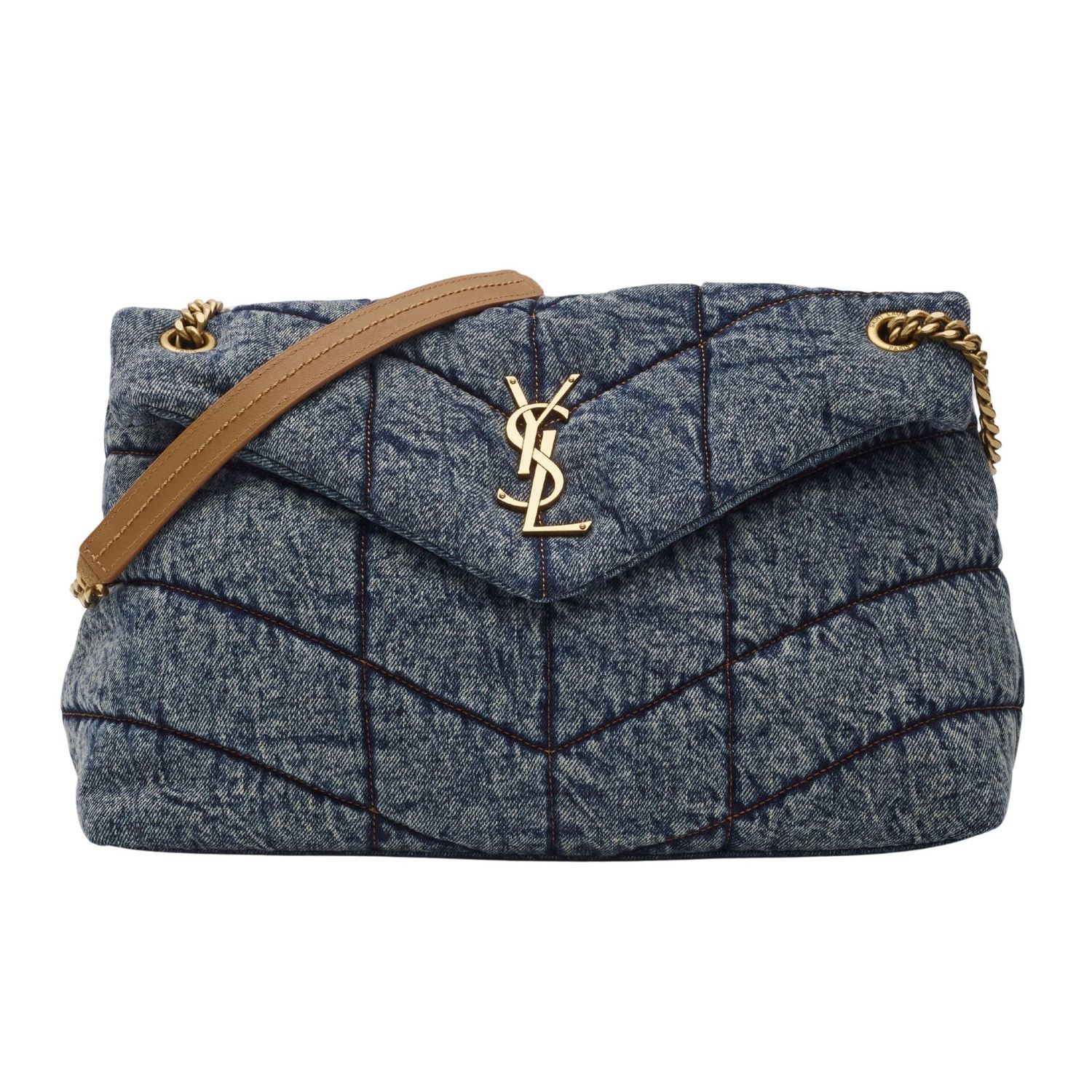 SAINT LAURENT DENIM LOULOU PUFFER SHOULDER BAG MEDIUM