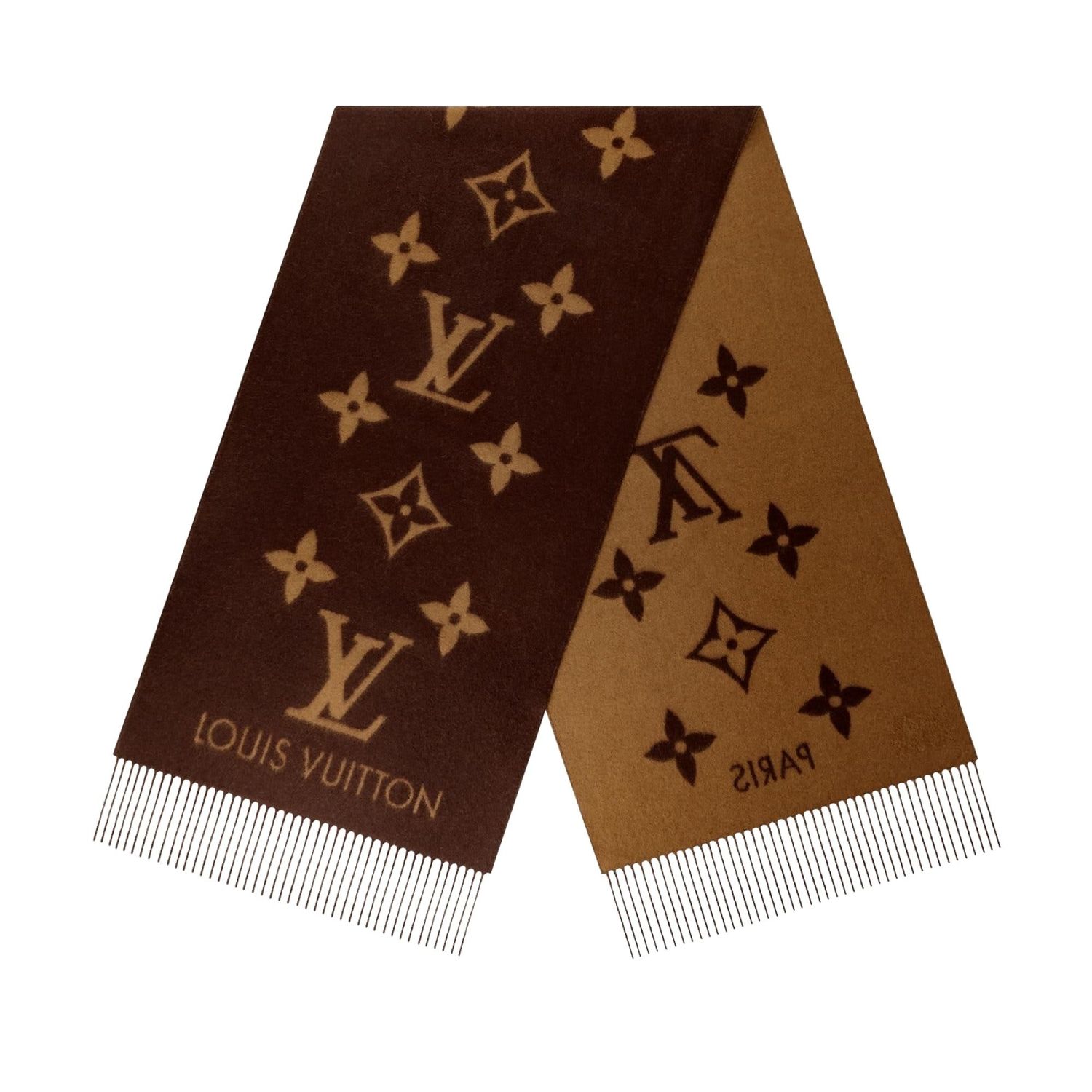 LOUIS VUITTON REYKJAVIK CASHMERE MONOGRAM SCARF BROWN