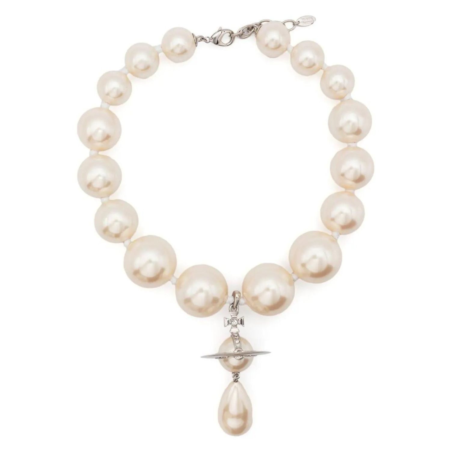 VIVIENNE WESTWOOD XL PEARL ORB DROP CHOKER NECKLACE SILVER