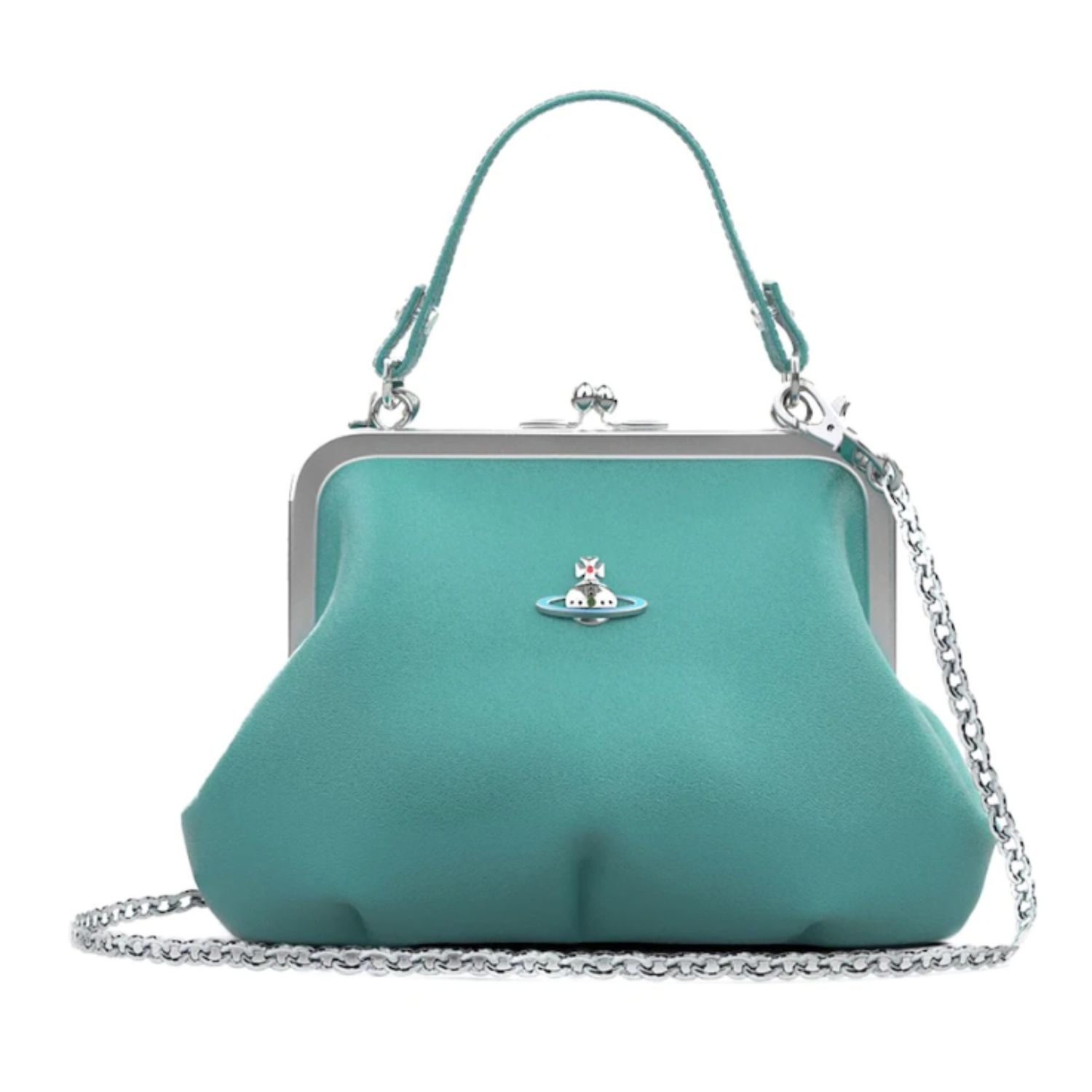 VIVIENNE WESTWOOD TURQUOISE LEATHER GRANNY FRAME BAG