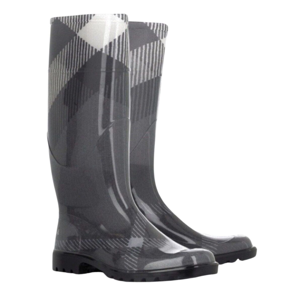 BURBERRY WELLINGTON LARGE CHECK RUBBER RAIN BOOTS (EU 38) GREY