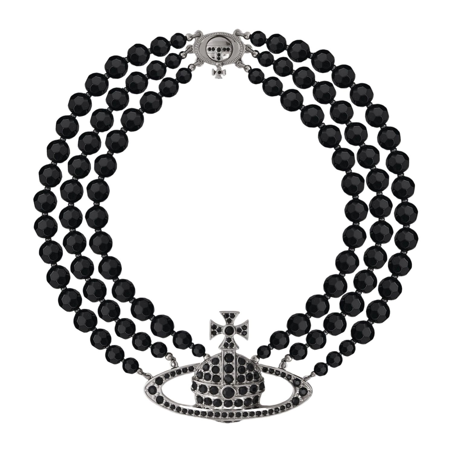 VIVIENNE WESTWOOD THREE ROW PEARL BAS RELIEF CHOKER BLACK