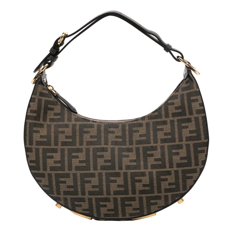 FENDI TOBACCO FF CANVAS FENDIGRAPHY SHOULDER BAG SMALL 8BS067