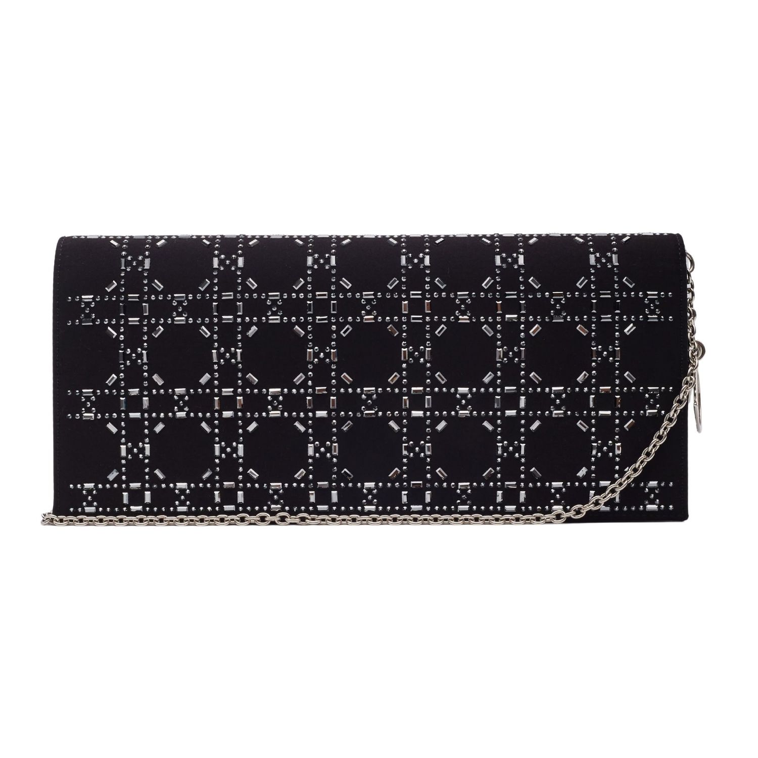 DIOR CRYSTAL CANNAGE BLACK SATIN SHOULDER &amp; CLUTCH BAG